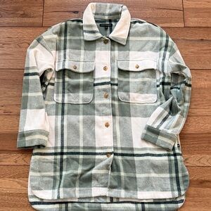Banana Republic Green and Cream Soft Flannel Plaid Shacket L